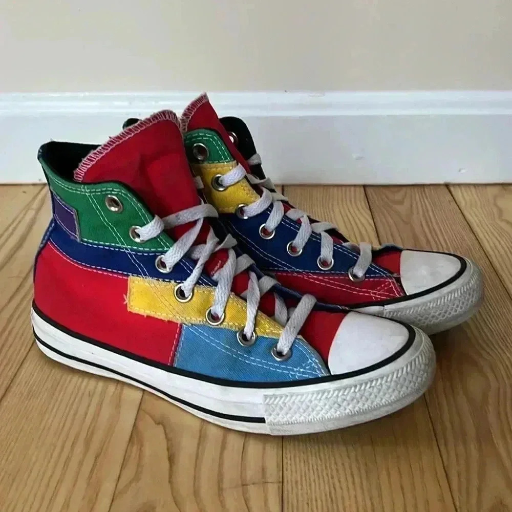 Multicolored Patchwork Converse High Tops - image 4